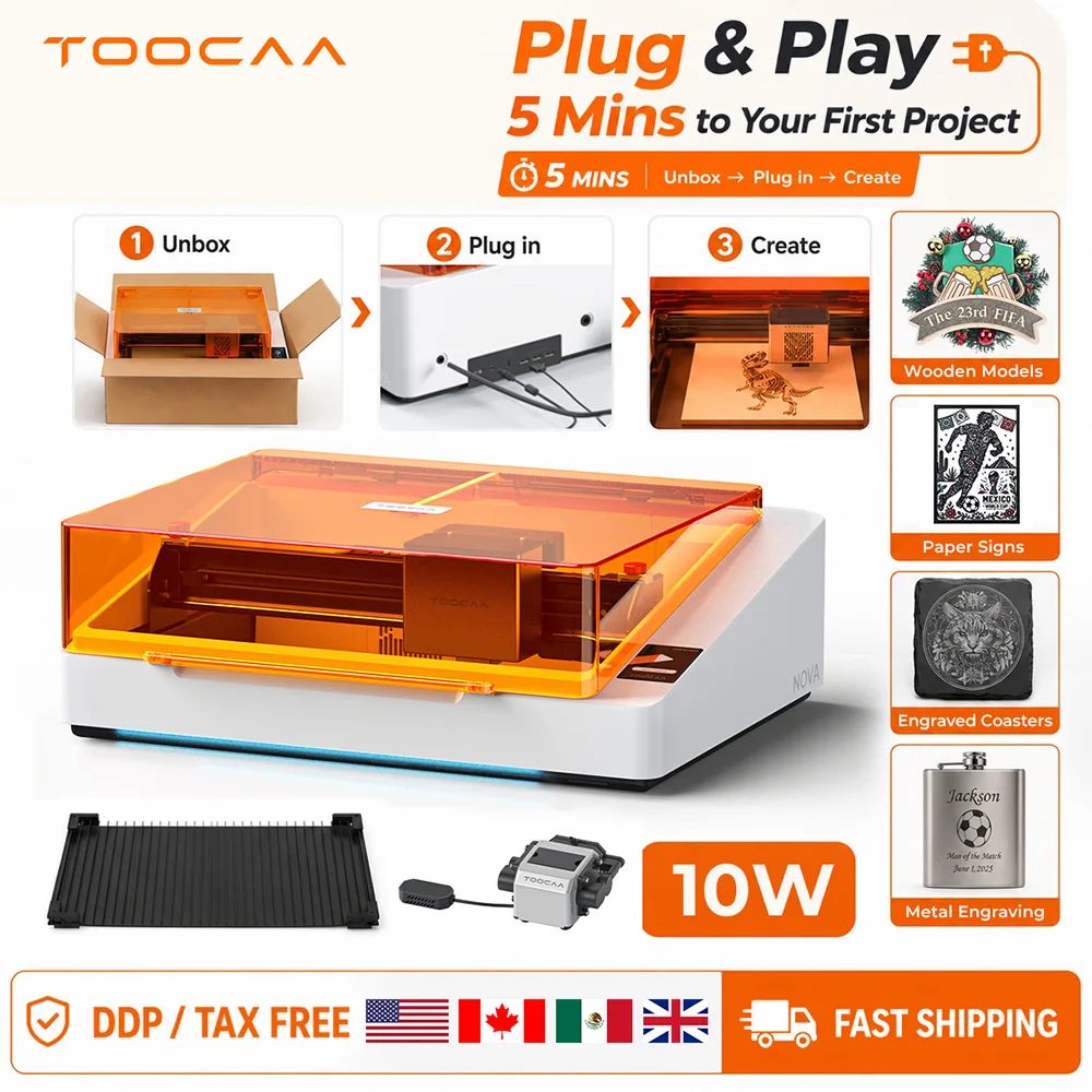 TOOCAA NOVA 10W Beginner-Friendly Laser Engraver With Camera & Smart Air Assist Auto Focus Enclosed Desktop Laser Cutter Machine
TOOCAA NOVA 10W Beginner-Friendly Laser Engraver With Camera & Smart Air Assist Auto Focus Enclosed Desktop Laser Cutter Machine