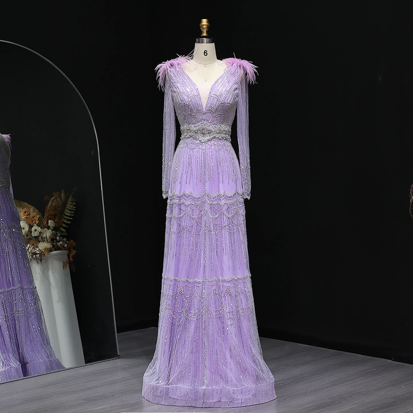 Sharon Said Elegant Lilac Long Sleeves Arabic Evening Dress Luxury Feathers Dubai Women Wedding Party Gowns SS018 Customized
Sharon Said Elegant Lilac Long Sleeves Arabic Evening Dress Luxury Feathers Dubai Women Wedding Party Gowns SS018 Customized