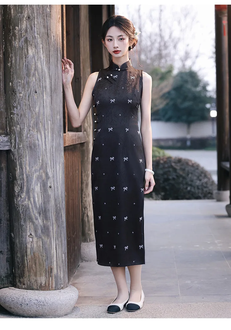 Black Elegant Stand Collar Cheongsam Sleeveless Vintage Dress Women Costumes Qipao
Black Elegant Stand Collar Cheongsam Sleeveless Vintage Dress Women Costumes Qipao