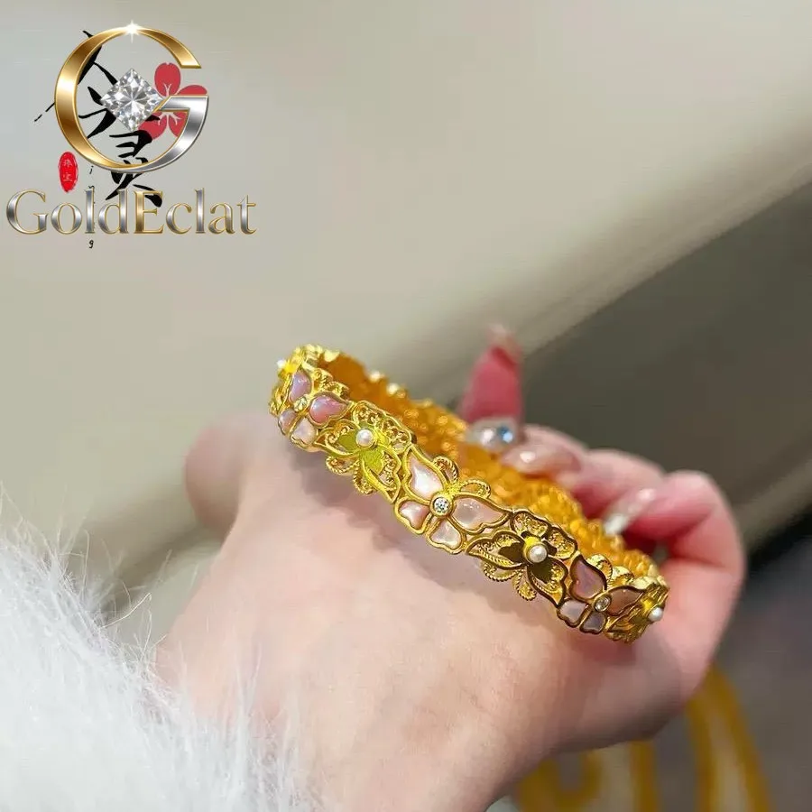 GoldEclat Women's 24K Gold AU999 Pink Floral Butterfly Bracelet | Ancient-chiseled butterfly on pink crystal
GoldEclat Women's 24K Gold AU999 Pink Floral Butterfly Bracelet | Ancient-chiseled butterfly on pink crystal