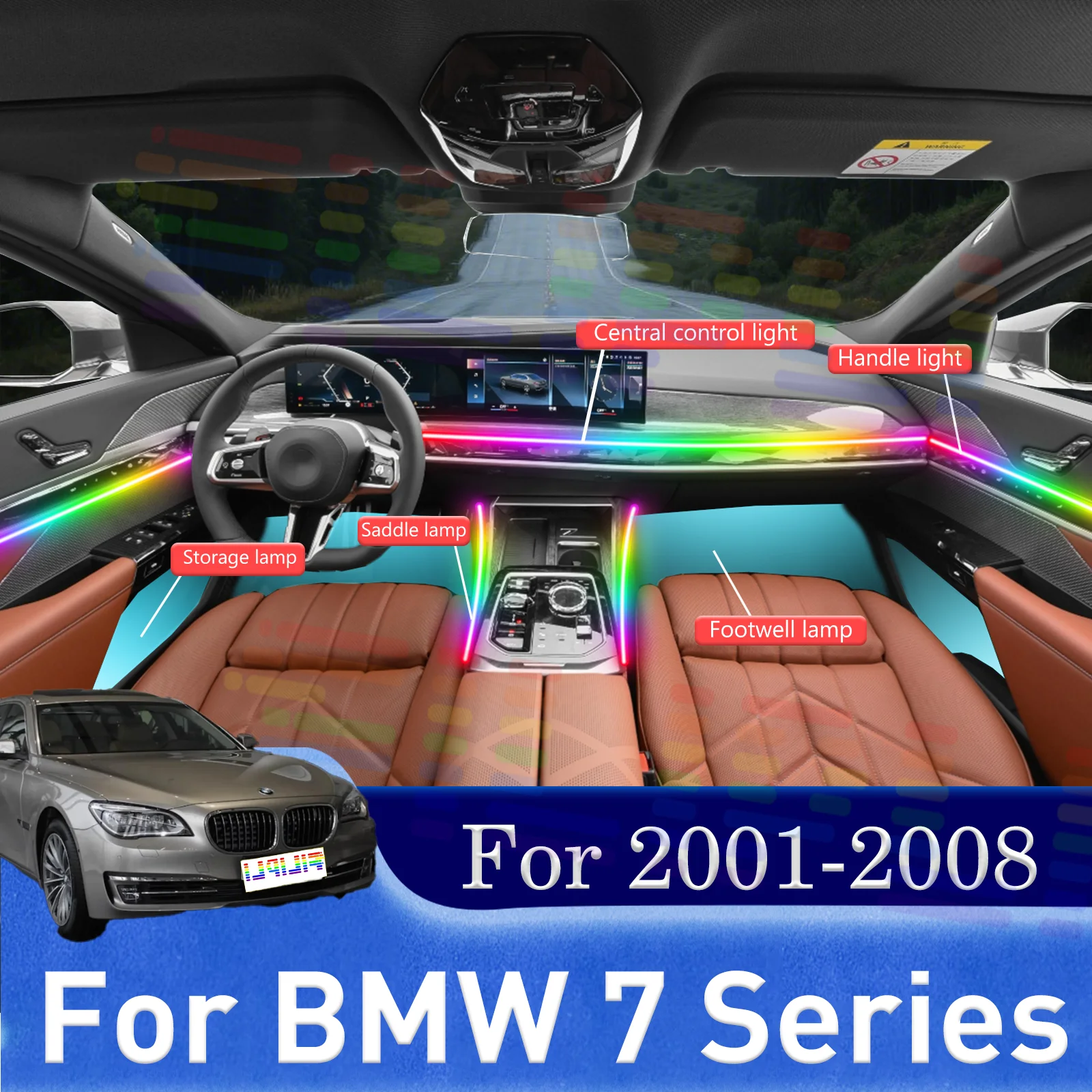 For BMW 7 Series Car Interior Ambient Lamp Kit RGB 64-Color LED Easy-Snap Installation Lights For 2001-2008
For BMW 7 Series Car Interior Ambient Lamp Kit RGB 64-Color LED Easy-Snap Installation Lights For 2001-2008