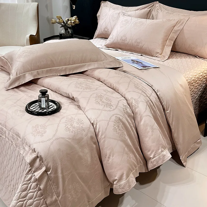 100s Long Staple Cotton Quilted Bedspread Set 4Pcs – Jacquard Light Luxury All-Season Coverlet with Fitted Sheet & Pillowcases
100s Long Staple Cotton Quilted Bedspread Set 4Pcs – Jacquard Light Luxury All-Season Coverlet with Fitted Sheet & Pillowcases