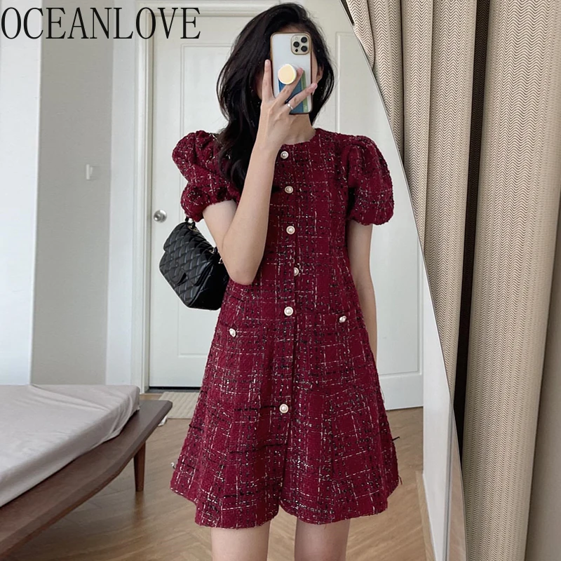 OCEANLOVE Red Mini Dresses Plaid Tweed Spring Autumn New Year Korean Fashion Chic Vestidos Mujer Vintage Sweet Women Dress
OCEANLOVE Red Mini Dresses Plaid Tweed Spring Autumn New Year Korean Fashion Chic Vestidos Mujer Vintage Sweet Women Dress