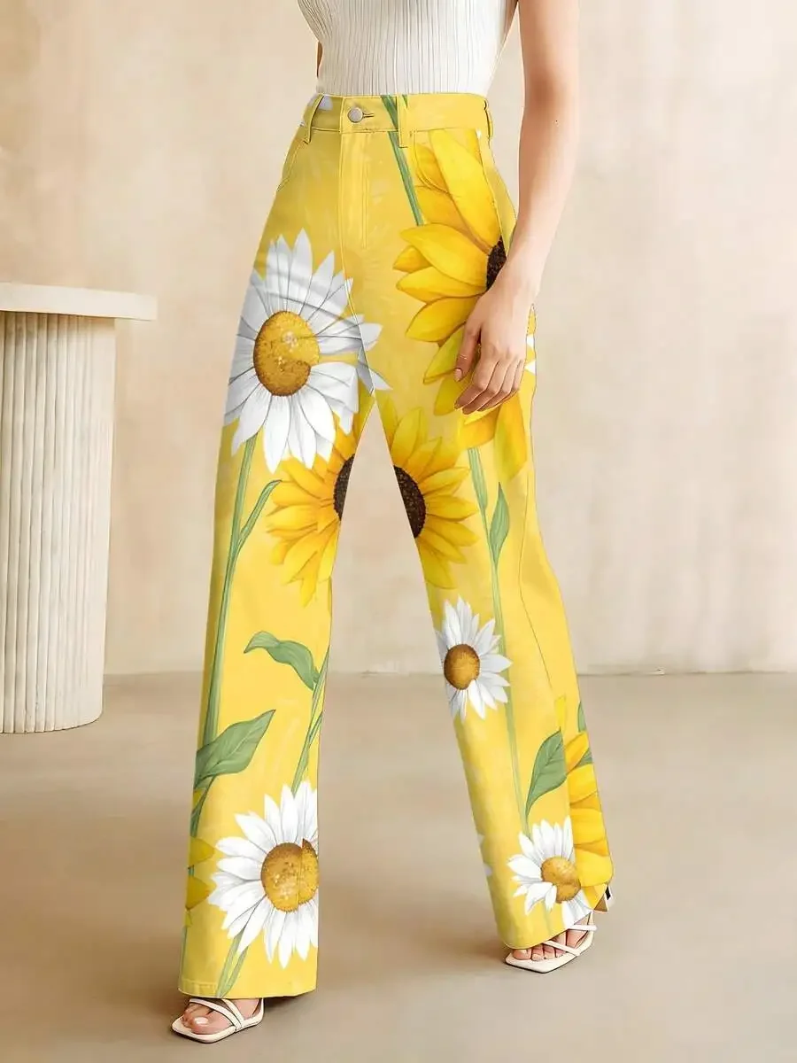 Womens Floral Print Wide Leg Jeans Sunflower Daisy Pattern Summer Spring Outfit
Womens Floral Print Wide Leg Jeans Sunflower Daisy Pattern Summer Spring Outfit
