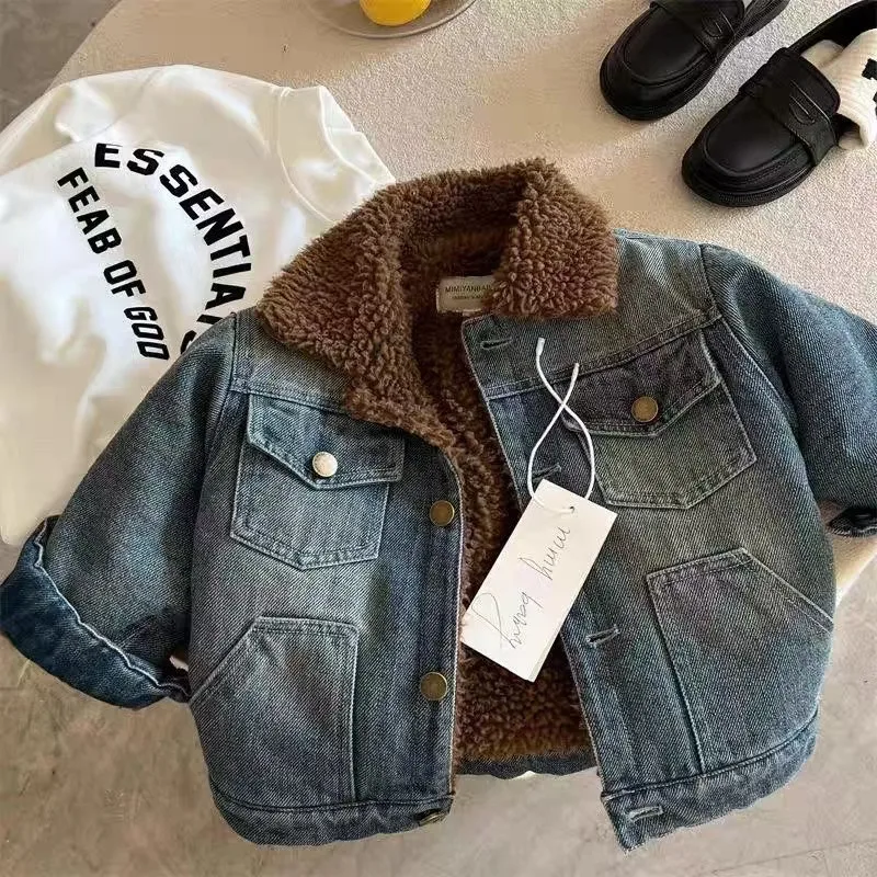 Children's Jacket Thickened Autumn and Winter New Lamb Fleece Denim Jacket for Boys and Girls
Children's Jacket Thickened Autumn and Winter New Lamb Fleece Denim Jacket for Boys and Girls