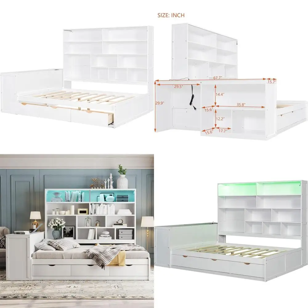 SOTSEA ull Size Day Bed with Ders, Desk & Bookcase, Wood L Shaped Daybed with LED Lights and USB Ports or Kids Teens Adults, No
SOTSEA ull Size Day Bed with Ders, Desk & Bookcase, Wood L Shaped Daybed with LED Lights and USB Ports or Kids Teens Adults, No