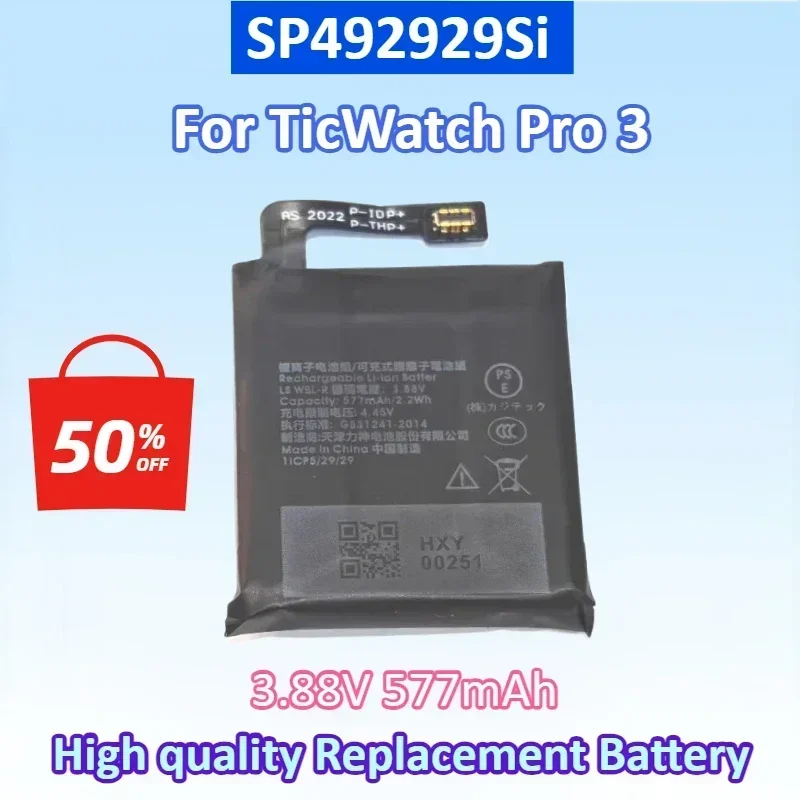 3.88V 577mAh NEW Battery For TicWatch Pro 3 battery GPS Wear OS Smartwatch SP492929SI WH11013 High quality Replacement Batteries
3.88V 577mAh NEW Battery For TicWatch Pro 3 battery GPS Wear OS Smartwatch SP492929SI WH11013 High quality Replacement Batteries