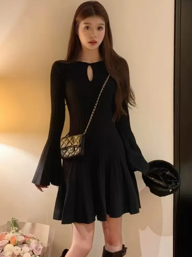 Autumn New Elegant Women's Pleated Knitted Dress Solid Long Flare Sleeve Hollow Out O-neck Vestidos Fashion Prom Evening Dress
Autumn New Elegant Women's Pleated Knitted Dress Solid Long Flare Sleeve Hollow Out O-neck Vestidos Fashion Prom Evening Dress