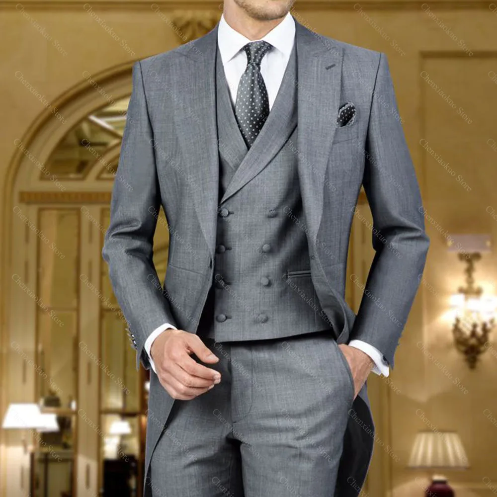 Elegant Grey Men Suits Fashion Peak Lapel Wedding Groom Tailcoat Formal Party Prom Male Suit 3 Piece (Blazer+Pants+Vest)
Elegant Grey Men Suits Fashion Peak Lapel Wedding Groom Tailcoat Formal Party Prom Male Suit 3 Piece (Blazer+Pants+Vest)