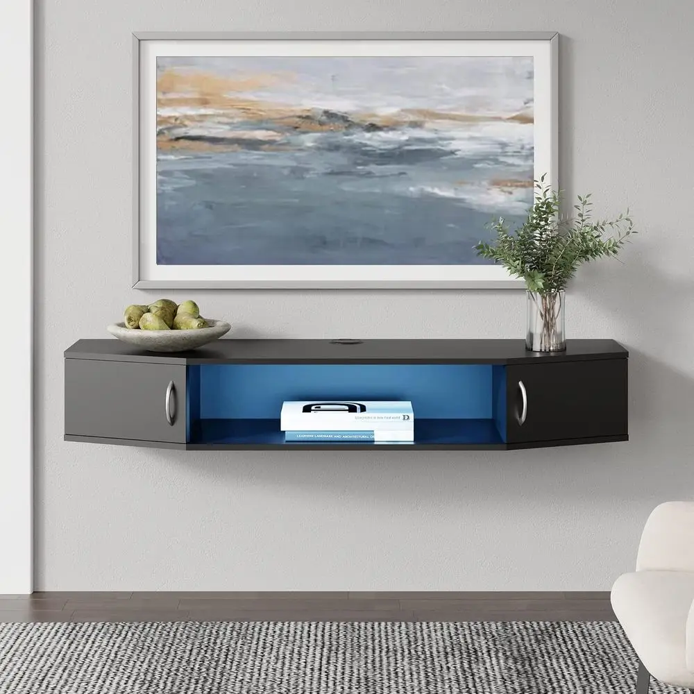 loating TV Stand Wall Mounted Shel with Blue LED Lights, Wood Media ole Entertainment Center Under TV, Cabinet Hutch Desk Storag
loating TV Stand Wall Mounted Shel with Blue LED Lights, Wood Media ole Entertainment Center Under TV, Cabinet Hutch Desk Storag
