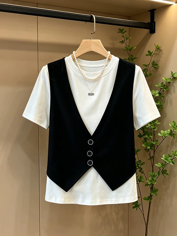 plus Size T-Shirt Women Summer Short Sleeve Color Block Belly Cover Slimming Fake Two-Piece Top Korean Style Breathable Skin-...
plus Size T-Shirt Women Summer Short Sleeve Color Block Belly Cover Slimming Fake Two-Piece Top Korean Style Breathable Skin-...