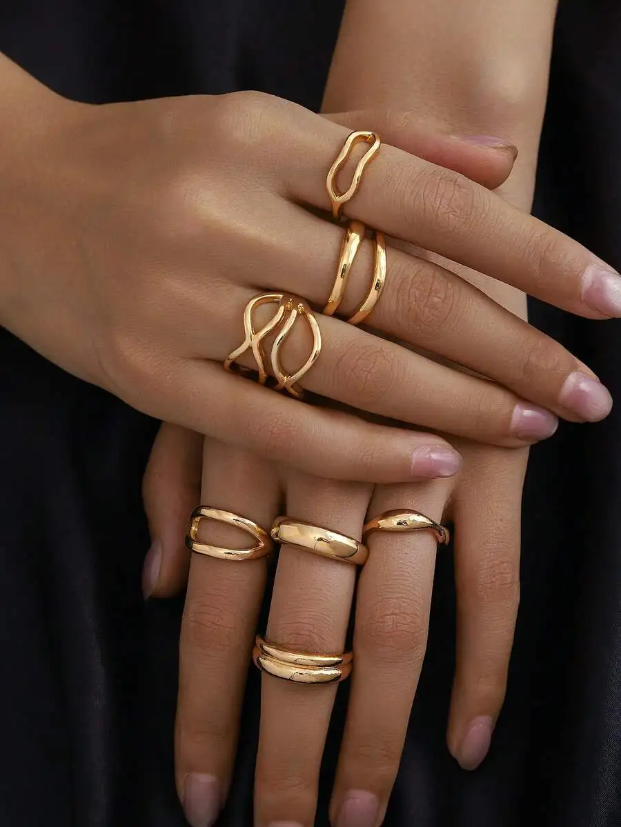 8-Piece Gold-Tone Minimalist Boho Ring Set With Abstract Openwork And Smooth Band Designs For Women
8-Piece Gold-Tone Minimalist Boho Ring Set With Abstract Openwork And Smooth Band Designs For Women