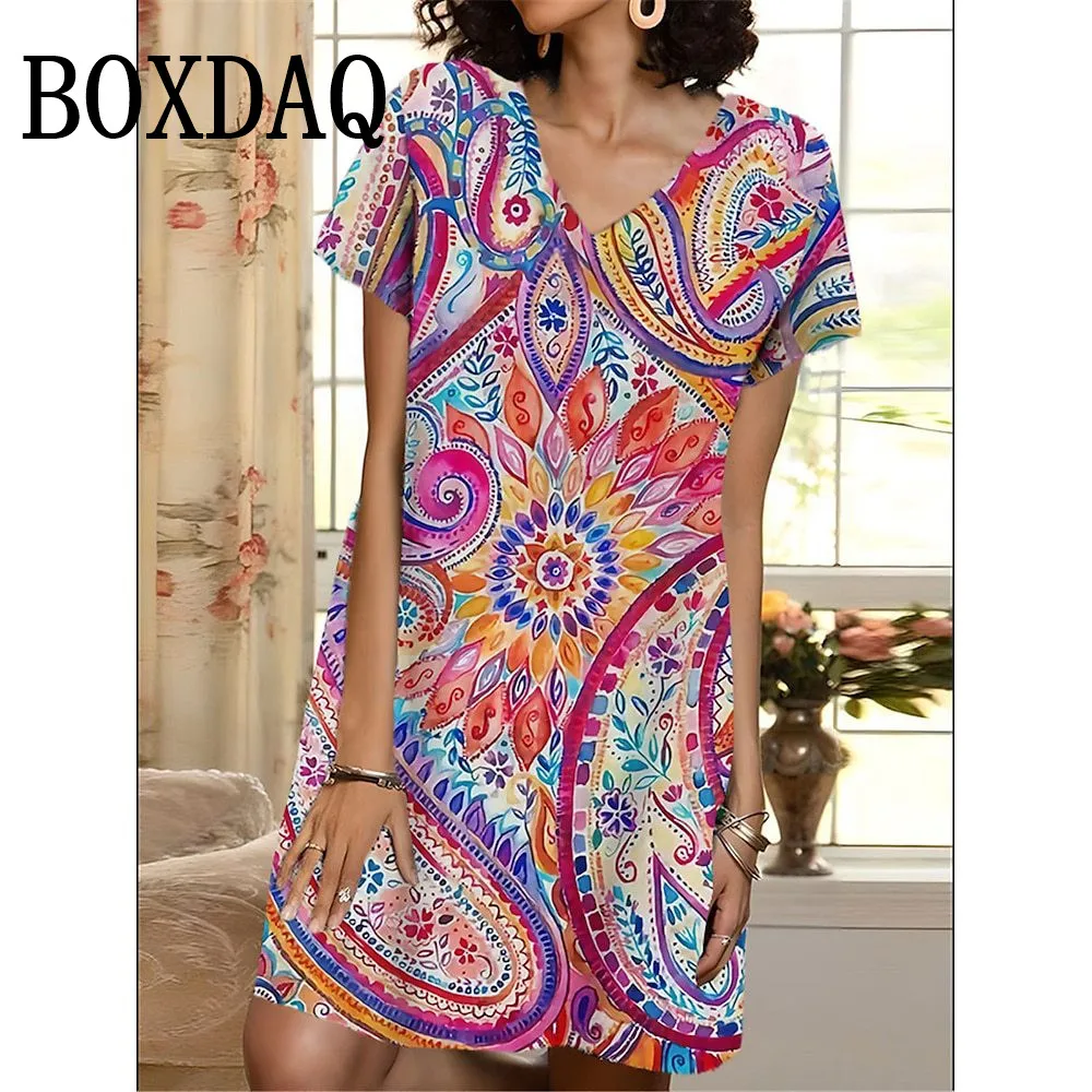 Elegant Dresses For Women 2024 Summer Vintage A-Line Dresses Casual V-Neck Short Sleeve Loose Floral 3D Print Loose Mini Dress
Elegant Dresses For Women 2024 Summer Vintage A-Line Dresses Casual V-Neck Short Sleeve Loose Floral 3D Print Loose Mini Dress