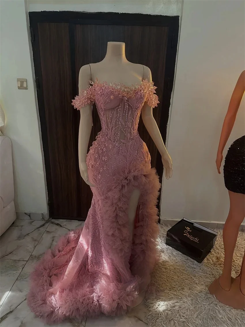 Pink Slit Long Prom Dresses For Black Girls Sheer Beaded Ruffles Birthday Party Dress African Evening Gown Robe De Customized
Pink Slit Long Prom Dresses For Black Girls Sheer Beaded Ruffles Birthday Party Dress African Evening Gown Robe De Customized