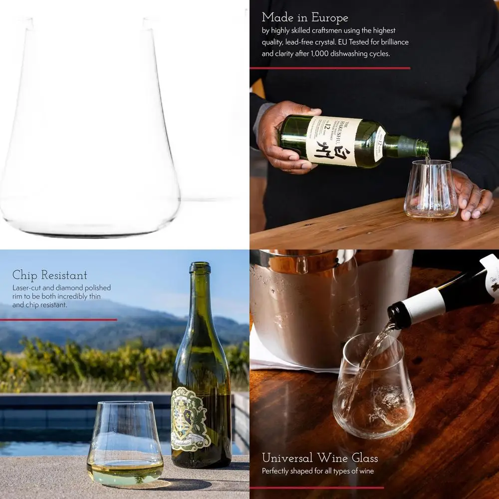 Set of 6 Crystal Stemless Wine Glasses - Premium Universal Drinkware for Various Beverages - Dishwasher Safe, Lead-Free, 470ml
Set of 6 Crystal Stemless Wine Glasses - Premium Universal Drinkware for Various Beverages - Dishwasher Safe, Lead-Free, 470ml