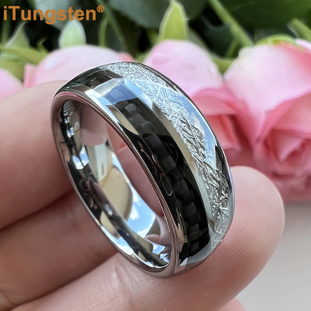 iTungsten 8mm Men Women Tungsten Wedding Band Ring With Black Carbon Fiber Bright Meteority Inlay Comfort Fit
iTungsten 8mm Men Women Tungsten Wedding Band Ring With Black Carbon Fiber Bright Meteority Inlay Comfort Fit