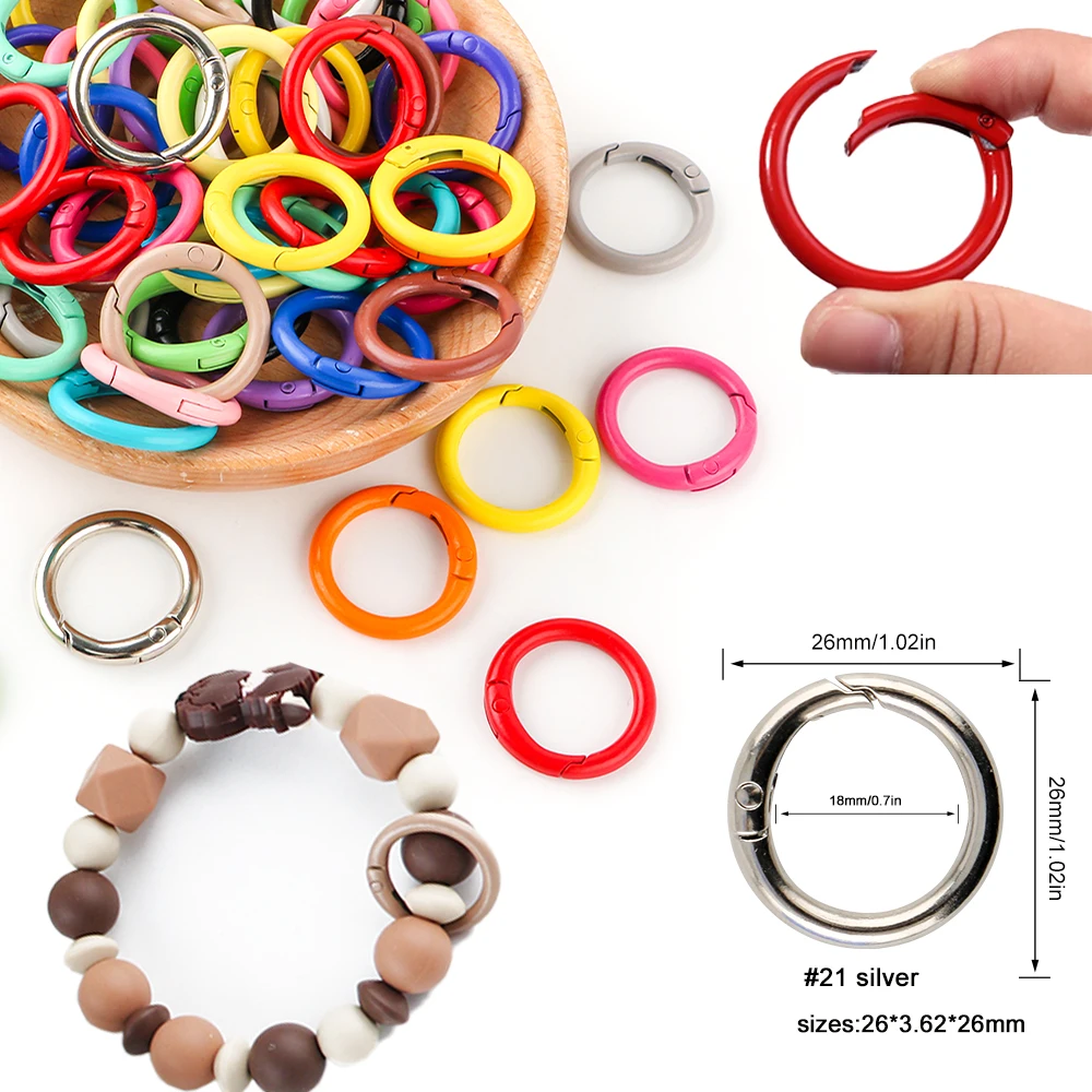 15pcs/Lot Metal O Rings Spring Clasp 26mm Openable Round Carabiner Keychain Clips Hook Dog Chain DIY Jewelry Buckles Connector
15pcs/Lot Metal O Rings Spring Clasp 26mm Openable Round Carabiner Keychain Clips Hook Dog Chain DIY Jewelry Buckles Connector