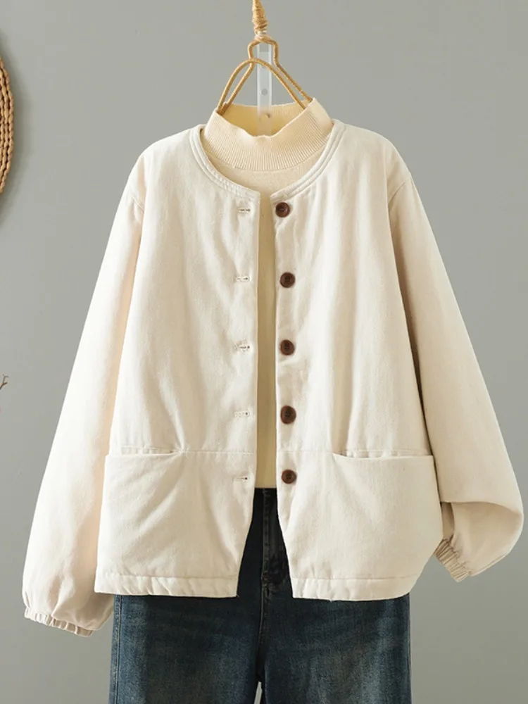 High Quali Linen Cotton Thiened Coat Ladies Winter Color Anti-Aging Loose Single Button round Ne Cotton Jaet
High Quali Linen Cotton Thiened Coat Ladies Winter Color Anti-Aging Loose Single Button round Ne Cotton Jaet