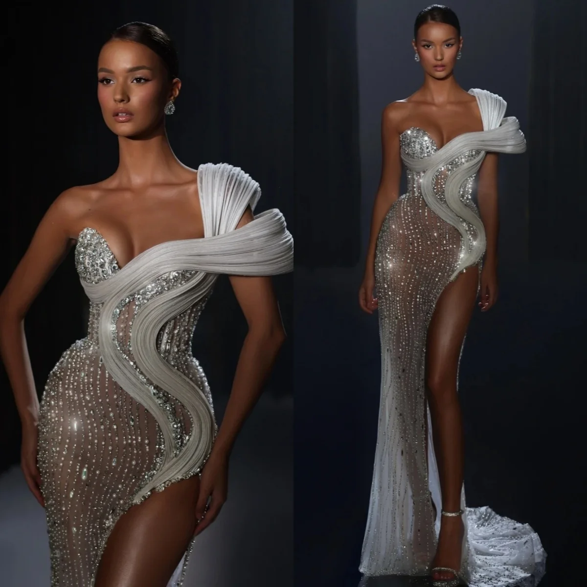 Sexy Crystal Pearls Wedding Dresses Beading One Shoulder Bridal Gowns Side Split Custom Made Sweep Train Vestidos De Novia
Sexy Crystal Pearls Wedding Dresses Beading One Shoulder Bridal Gowns Side Split Custom Made Sweep Train Vestidos De Novia