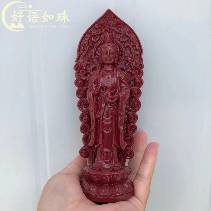 Natural Cinnabar Purple Gold Sand Ornaments Decoration Safe Home Bodhisattva Guanyin Statue
Natural Cinnabar Purple Gold Sand Ornaments Decoration Safe Home Bodhisattva Guanyin Statue