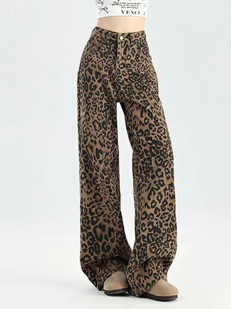 Retro high street loose trendy wilderness street leopard print hanging straight leg vintage women's work pants
Retro high street loose trendy wilderness street leopard print hanging straight leg vintage women's work pants