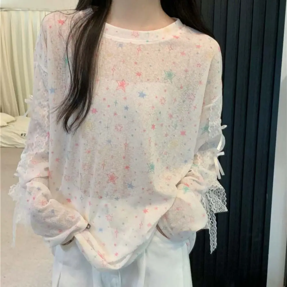 Fashion Transparent Long Sleeve T-shirt Bowknot Butterfly Lace Cover Up Tops Sunscreen See Through T Shirts Women Y2k Female
Fashion Transparent Long Sleeve T-shirt Bowknot Butterfly Lace Cover Up Tops Sunscreen See Through T Shirts Women Y2k Female