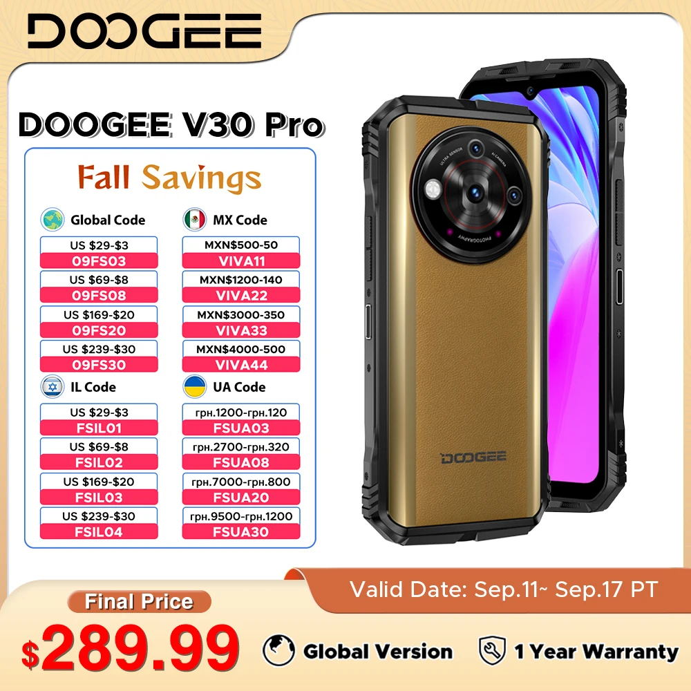 Прочный телефон DOOGEE V30 Pro, 5G, 6,58 дюйма, камера 200 МП, 32 ГБ ОЗУ, 512 ГБ ПЗУ, размер 7050, смартфон, 10800 мАч, Wi-Fi6, мобильный телефон
Прочный телефон DOOGEE V30 Pro, 5G, 6,58 дюйма, камера 200 МП, 32 ГБ ОЗУ, 512 ГБ ПЗУ, размер 7050, смартфон, 10800 мАч, Wi-Fi6, мобильный телефон