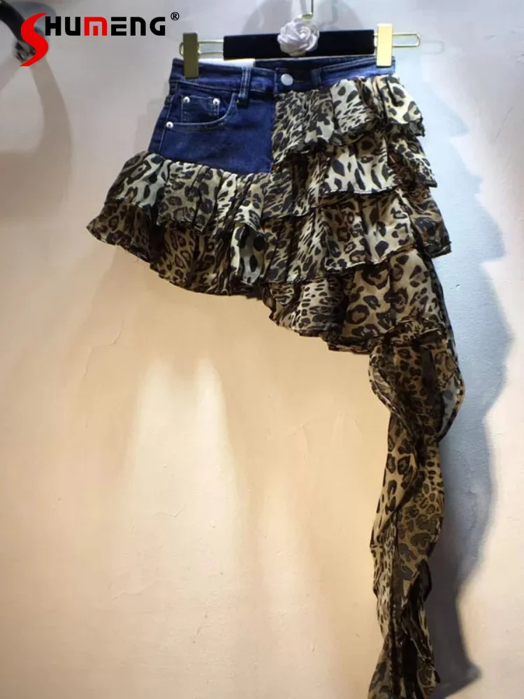 Women's 2026 Summer Splicing Cake Layered Skirt Ladies Personality Leopard Print Chiffon Skirts High Waist Comfort Denim Skirts
Women's 2026 Summer Splicing Cake Layered Skirt Ladies Personality Leopard Print Chiffon Skirts High Waist Comfort Denim Skirts