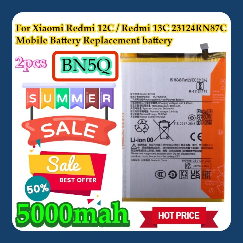 2pcs For Xiaomi Redmi 12C / Redmi 13C 23124RN87C BN5Q Mobile Battery Replacement battery
2pcs For Xiaomi Redmi 12C / Redmi 13C 23124RN87C BN5Q Mobile Battery Replacement battery