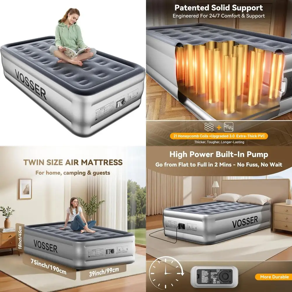Портативный надувной матрас Twin Size с быстрой накачкой, высотой 18 дюймов, идеально подходит для кемпинга и путешествий, выдерживает до 330 фунтов.
Портативный надувной матрас Twin Size с быстрой накачкой, высотой 18 дюймов, идеально подходит для кемпинга и путешествий, выдерживает до 330 фунтов.