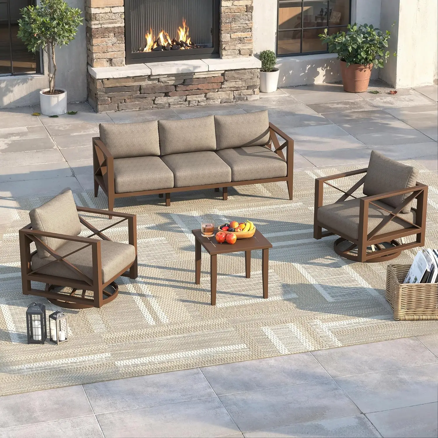 Aluminum Outdoor Patio Furniture Set with Swivel Chairs, 6-Piece Outdoor Sectional with 5.2" Thick Cushions, Patio, Customized
Aluminum Outdoor Patio Furniture Set with Swivel Chairs, 6-Piece Outdoor Sectional with 5.2" Thick Cushions, Patio, Customized