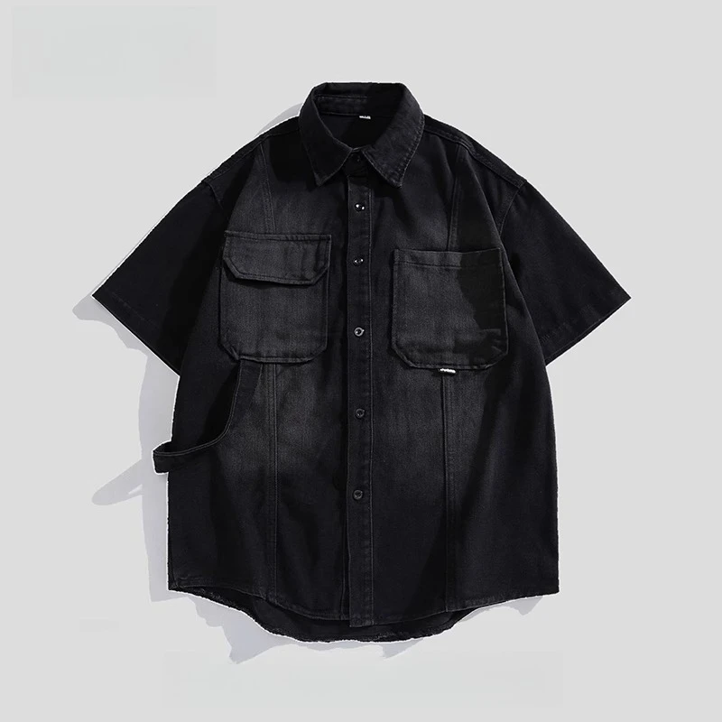 Vintage Black Acid Wash Denim Shirt Jacket Men - Summer Streetwear Oversized Cargo Pocket Short Sleeve Distressed Trucker Coat
Vintage Black Acid Wash Denim Shirt Jacket Men - Summer Streetwear Oversized Cargo Pocket Short Sleeve Distressed Trucker Coat