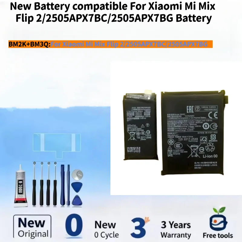 New Battery compatible For Xiaomi Mi Mix Flip 2/2505APX7BC/2505APX7BG BM2K+BM3Q Mobile Phone Batteries + Free Tools
New Battery compatible For Xiaomi Mi Mix Flip 2/2505APX7BC/2505APX7BG BM2K+BM3Q Mobile Phone Batteries + Free Tools