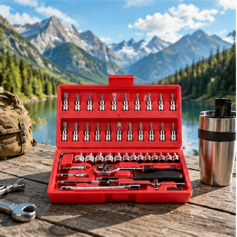 46 Pieces 1/4 Inch Drive Socket Ratchet Set, Includes Bit Sockets, Metric & Extension Bars, Durable Professional Auto Repair
46 Pieces 1/4 Inch Drive Socket Ratchet Set, Includes Bit Sockets, Metric & Extension Bars, Durable Professional Auto Repair