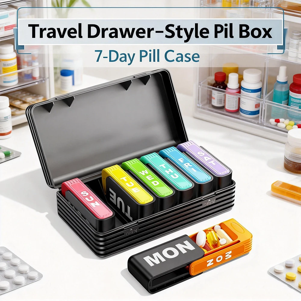 Drawer-Style Weekly Pill Organizer 7-Day Daily Compact Pill Case for Travel Vitamins,Fish Oils,Day Medicine Organizer for Travel
Drawer-Style Weekly Pill Organizer 7-Day Daily Compact Pill Case for Travel Vitamins,Fish Oils,Day Medicine Organizer for Travel