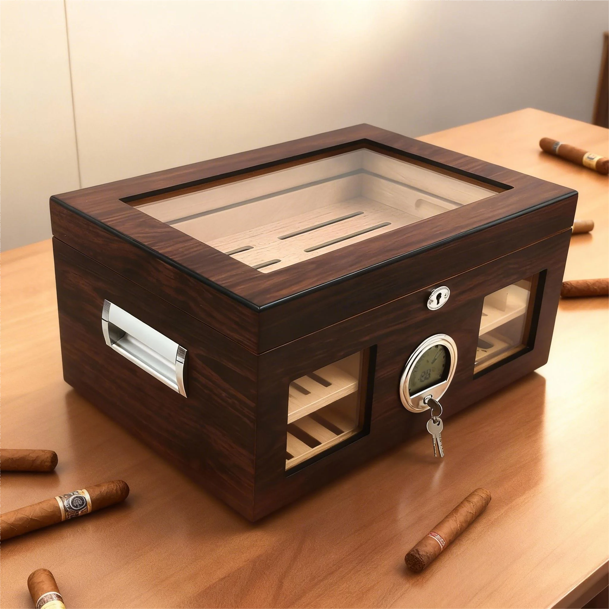 Cigar Humidor Cedar Wood Double Layer Transparent Window Built-in Humidifier Moisturizer With Lock Cigar Box Father's Day Gift
Cigar Humidor Cedar Wood Double Layer Transparent Window Built-in Humidifier Moisturizer With Lock Cigar Box Father's Day Gift