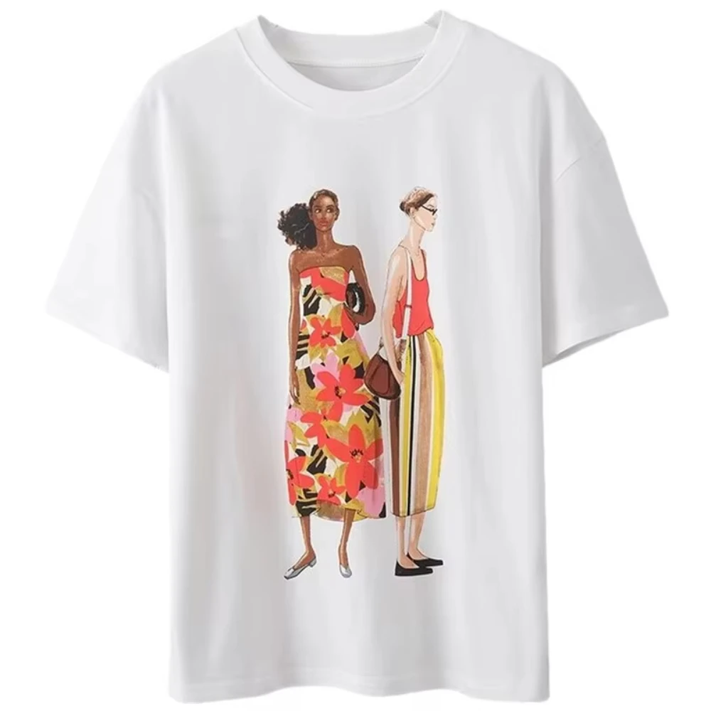 Summer 2025 Women's Cotton Casual round Ne ort Sve T-irt Print Design Comfortable Breathable Faionable Girl's Top
Summer 2025 Women's Cotton Casual round Ne ort Sve T-irt Print Design Comfortable Breathable Faionable Girl's Top