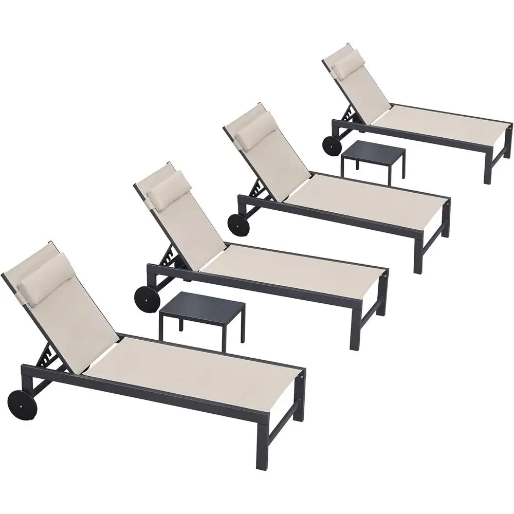 Patio Lounge Chair Set r e with 2 Side Table and Wheels or Pool Outside Suthing Tanning Recliner Including Pillows Beige
Patio Lounge Chair Set r e with 2 Side Table and Wheels or Pool Outside Suthing Tanning Recliner Including Pillows Beige