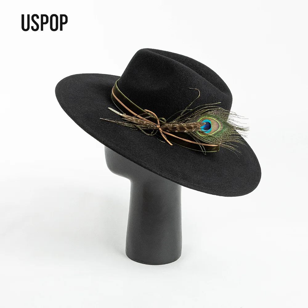 USPOP осенне-зимняя модная шерстяная фетровая шляпа-федора с лентой и украшением из перьев, британская винтажная теплая шляпа с широкими полями
USPOP осенне-зимняя модная шерстяная фетровая шляпа-федора с лентой и украшением из перьев, британская винтажная теплая шляпа с широкими полями