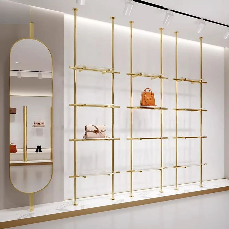 Shoe store shoe rack display rack Wall-mounted column Stainless steel titanium clothing store shoe bag display rack
Shoe store shoe rack display rack Wall-mounted column Stainless steel titanium clothing store shoe bag display rack