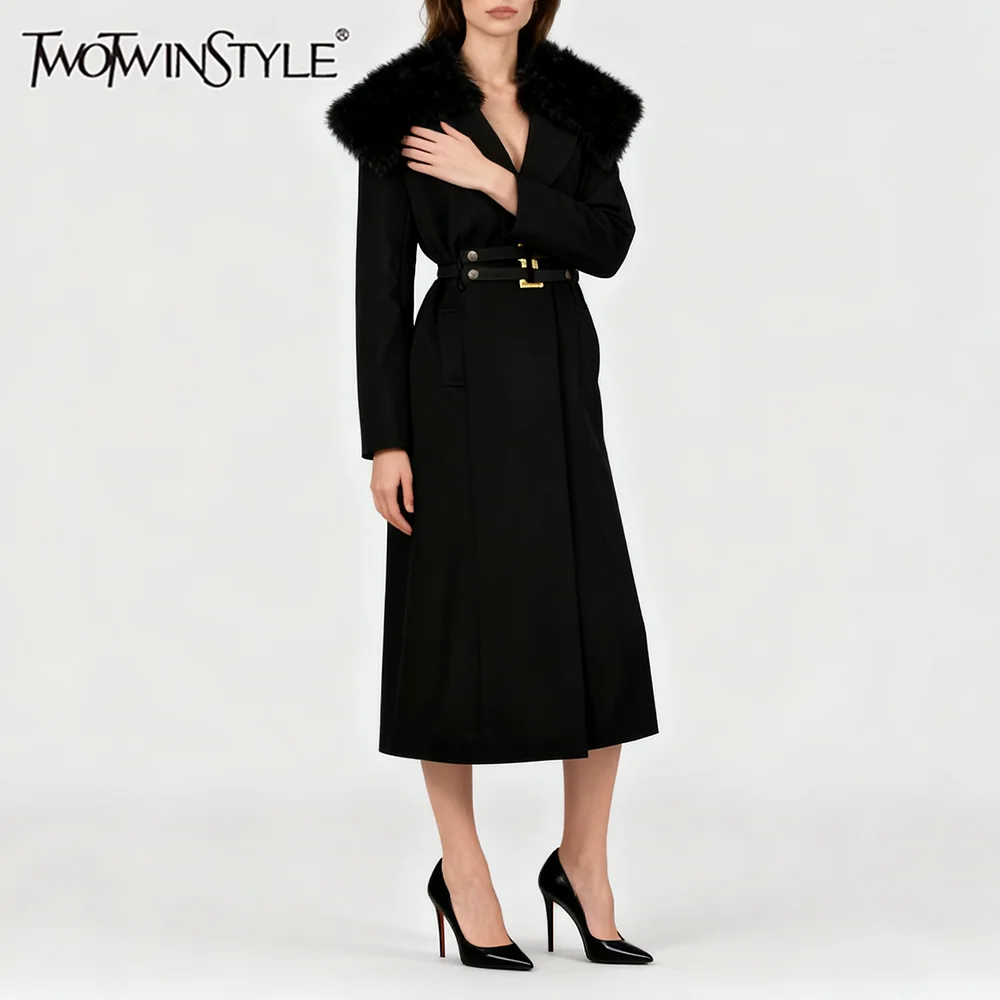 TWOTWINSTYLE однотонный одноразовый пояс темпераментные тренчи для женщин с лацканами и длинными рукавами в стиле пэчворк с меховым воротником минималистичный женский тренч
TWOTWINSTYLE однотонный одноразовый пояс темпераментные тренчи для женщин с лацканами и длинными рукавами в стиле пэчворк с меховым воротником минималистичный женский тренч