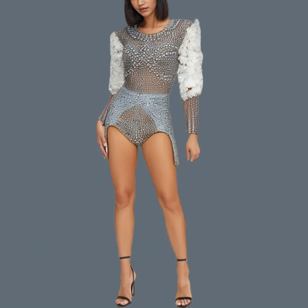 Women White Flower Pearl Bodysuit Beading Leotard Stage Performance Clothes Dancer Birthday Evening Party Costume Baihuaxiu
Women White Flower Pearl Bodysuit Beading Leotard Stage Performance Clothes Dancer Birthday Evening Party Costume Baihuaxiu