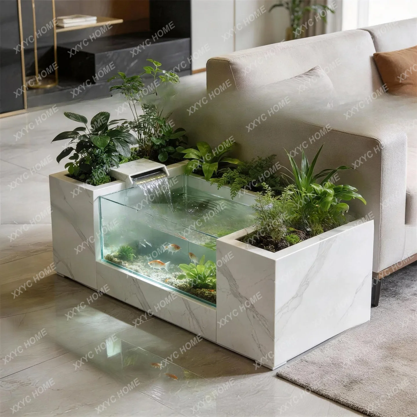 Living room ultra-white glass fish tank small sofa side few landscaping ecological stacked spring water flower box ornament
Living room ultra-white glass fish tank small sofa side few landscaping ecological stacked spring water flower box ornament