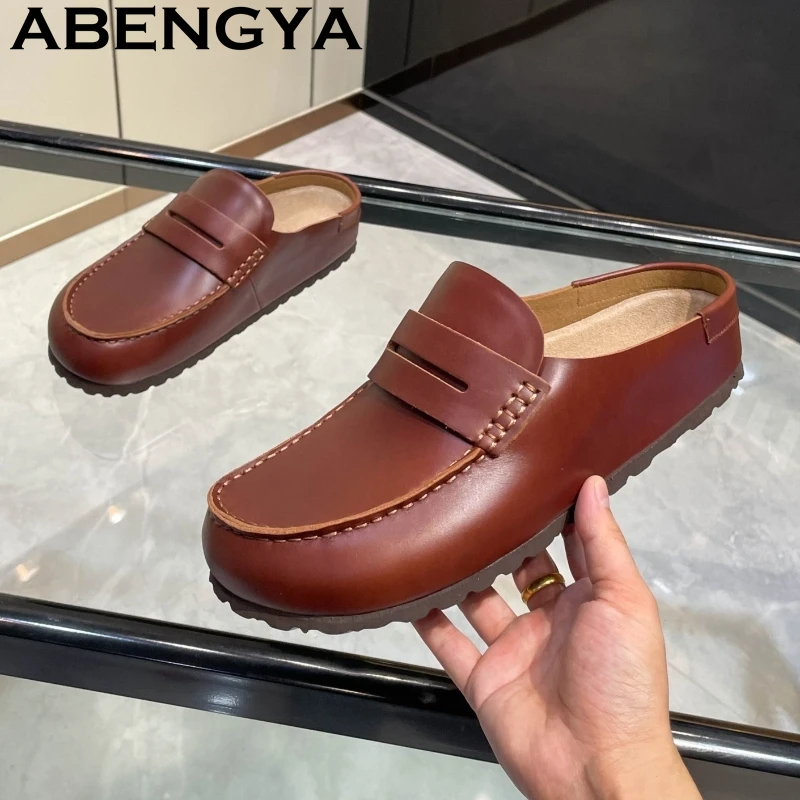 2026 Summer Unisex Flat Half Slippers Couple Shoes Round Wrap Toe Real Leather Slip-On Lazy Mules Women Casual Beach Slides Men
2026 Summer Unisex Flat Half Slippers Couple Shoes Round Wrap Toe Real Leather Slip-On Lazy Mules Women Casual Beach Slides Men