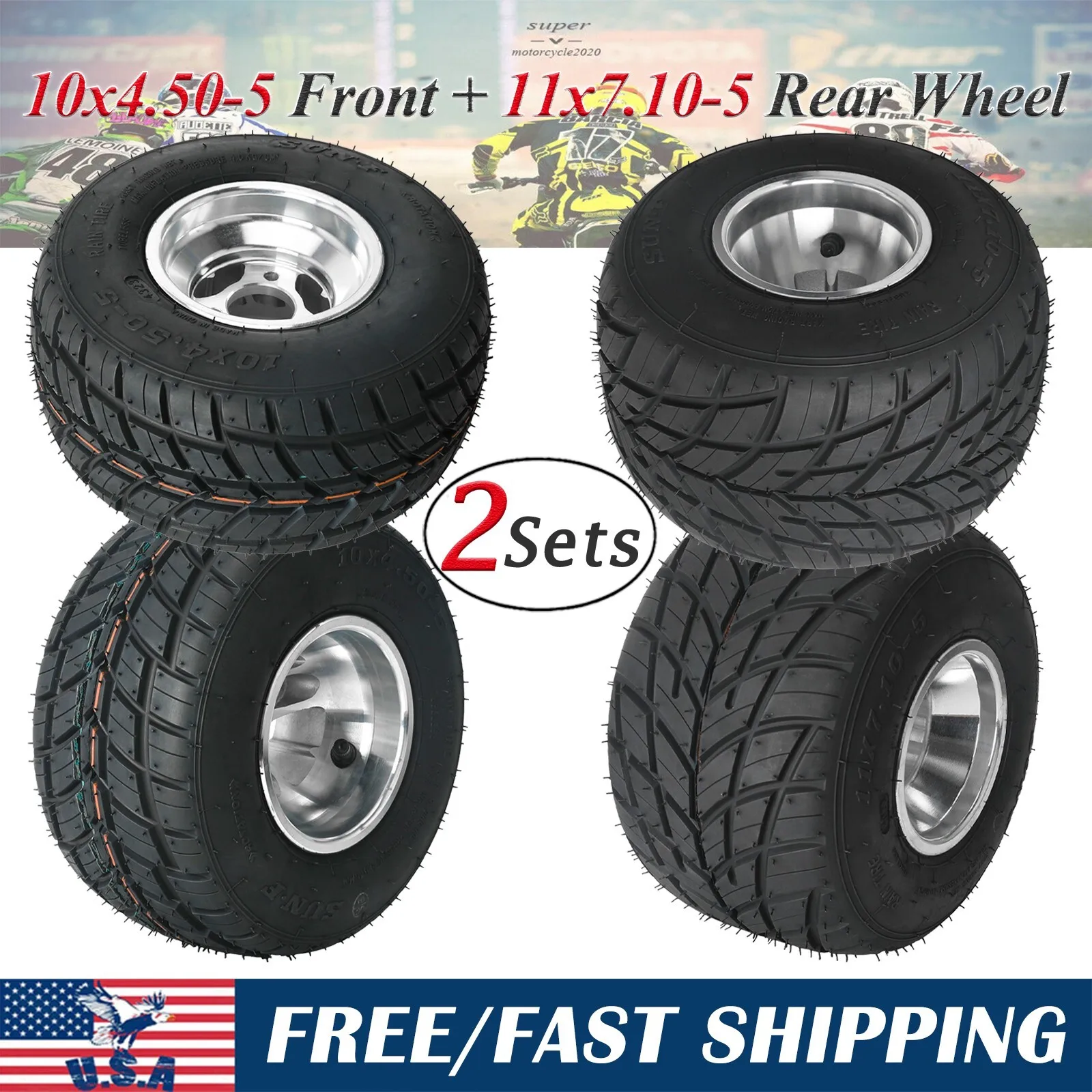 2x Front 10x4.50-5 Rear 11x7.10-5 5" Wheel Tire Rim For Go Kart ATV
2x Front 10x4.50-5 Rear 11x7.10-5 5" Wheel Tire Rim For Go Kart ATV