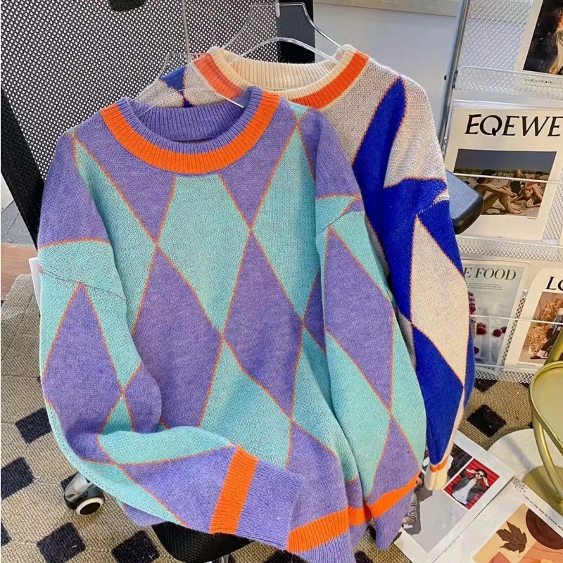 NEW Women Blue Clothing Vintage Knitting Sweater Contrasting Colors Long Sleeve Casual Korean Fashion Baggy Female Winter Tops
NEW Women Blue Clothing Vintage Knitting Sweater Contrasting Colors Long Sleeve Casual Korean Fashion Baggy Female Winter Tops
