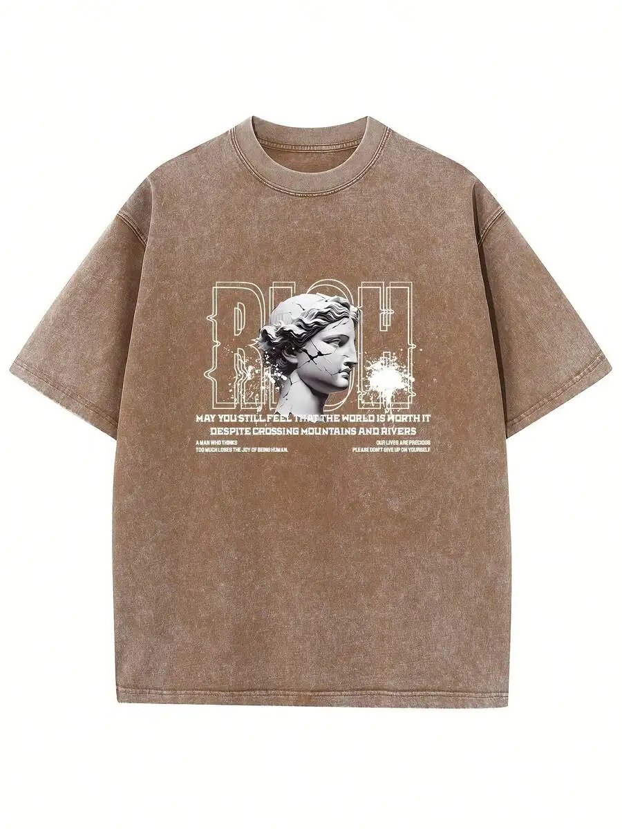 Oversized Cotton Drop Shoulder T-Shirt With Vintage Statue Print Casual Streetwear Tee
Oversized Cotton Drop Shoulder T-Shirt With Vintage Statue Print Casual Streetwear Tee