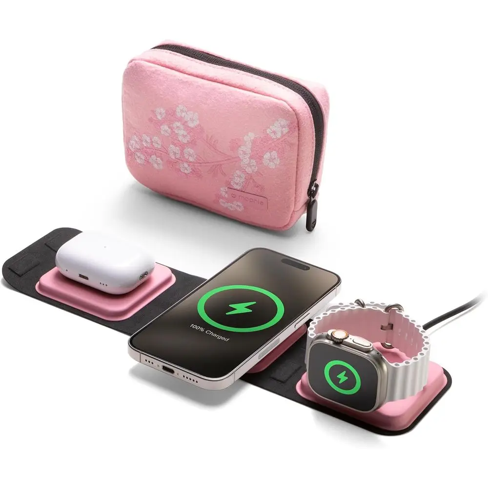 Portable Wireless Charging Hub for iPhone 17/16/15/14/13/12, Watch Series 11-1 & Ultra, AirPods Pro/3rd Gen, Cherry Blossom Pink
Portable Wireless Charging Hub for iPhone 17/16/15/14/13/12, Watch Series 11-1 & Ultra, AirPods Pro/3rd Gen, Cherry Blossom Pink
