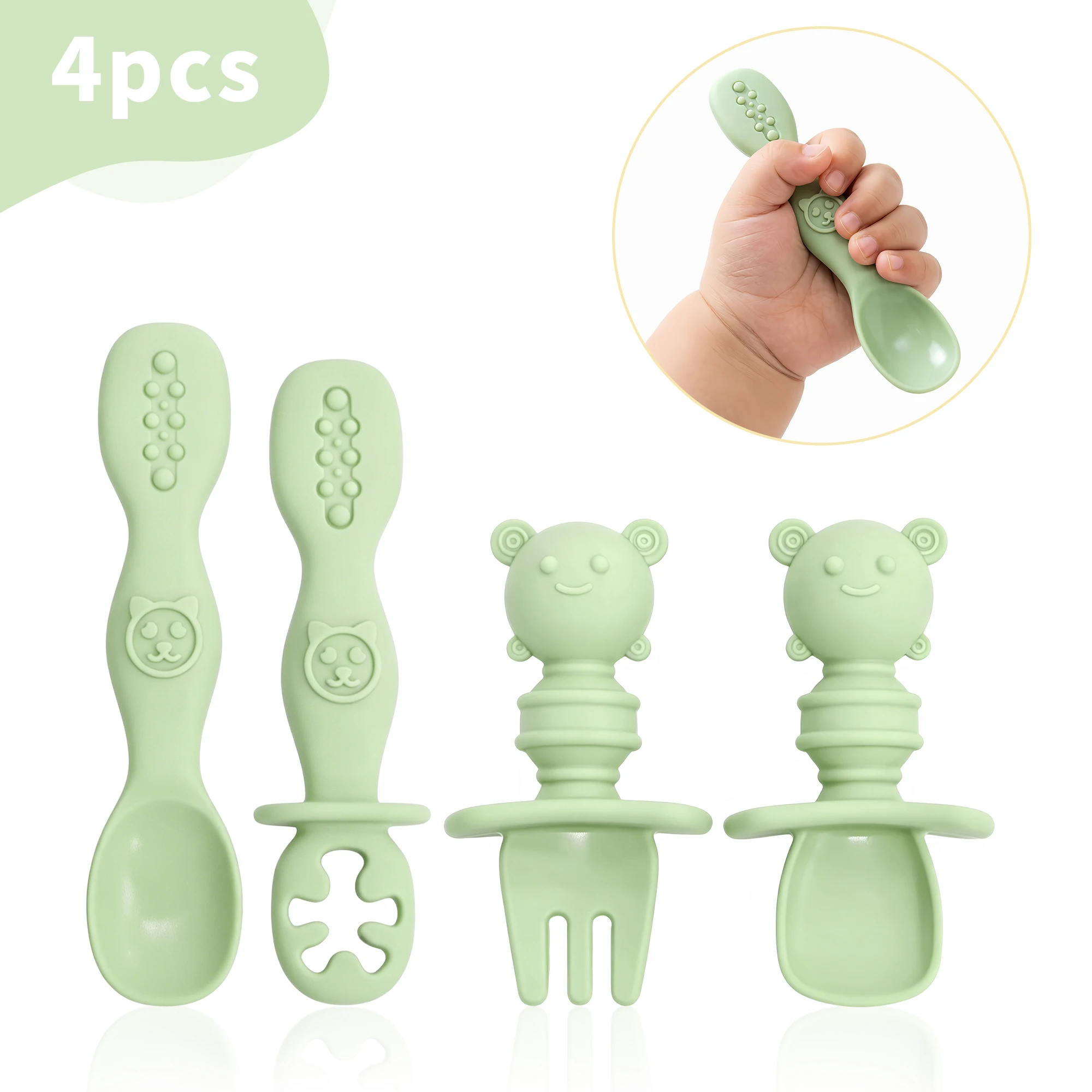 4pcs Long & Short Handle Baby Spoon & Fork Set, BPA-free silicone, fits various feeding scenarios, easy for little hands to grip
4pcs Long & Short Handle Baby Spoon & Fork Set, BPA-free silicone, fits various feeding scenarios, easy for little hands to grip