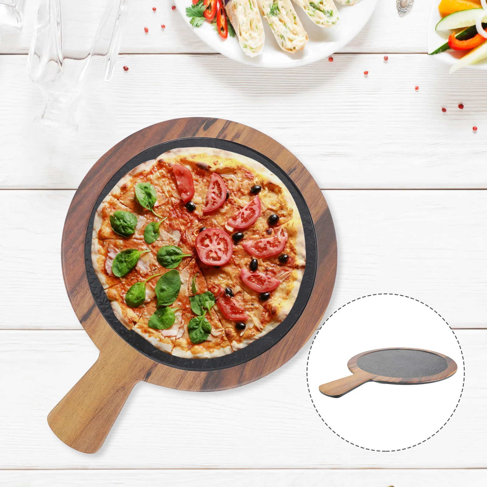 1Pcs Round Serving Tray Black Pizza Tray for Sushi Cakes Bread Display Household Kitchen Dining Non-Slip High Temperature
1Pcs Round Serving Tray Black Pizza Tray for Sushi Cakes Bread Display Household Kitchen Dining Non-Slip High Temperature